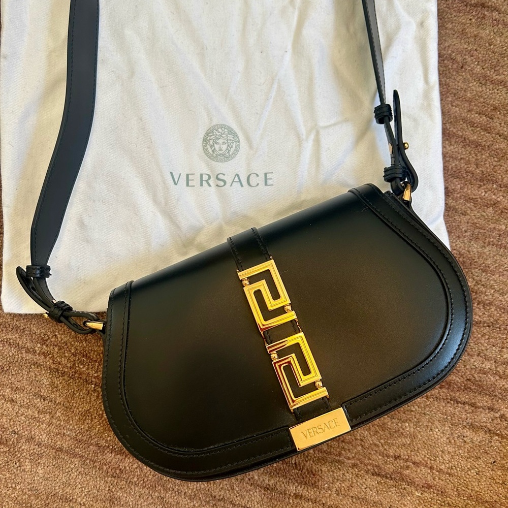 Versace Black Crossbody Bag with Gold Chain Detail